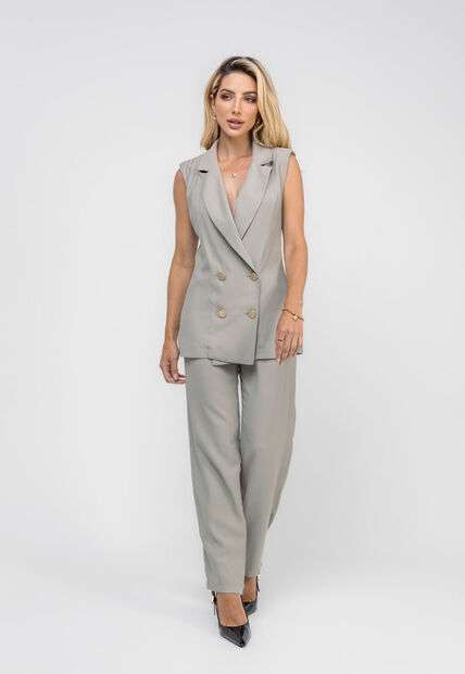 Conjunto Alfaiataria Wide Leg e Colete Cinza Salvatore