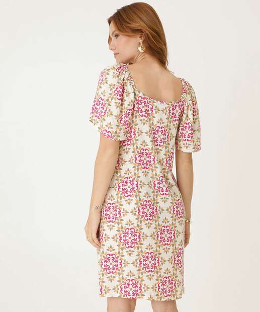 Vestido Feminino Curto Manga Borboleta Estampado Marisa