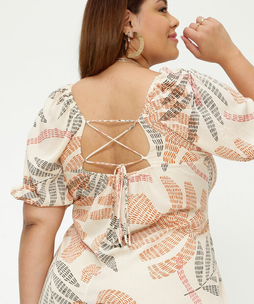 Vestido Plus Size Feminino Midi Estampa Folhas Marisa