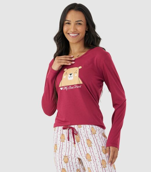 Pijama Longo Feminino Mensageira Da Paz Vermelho