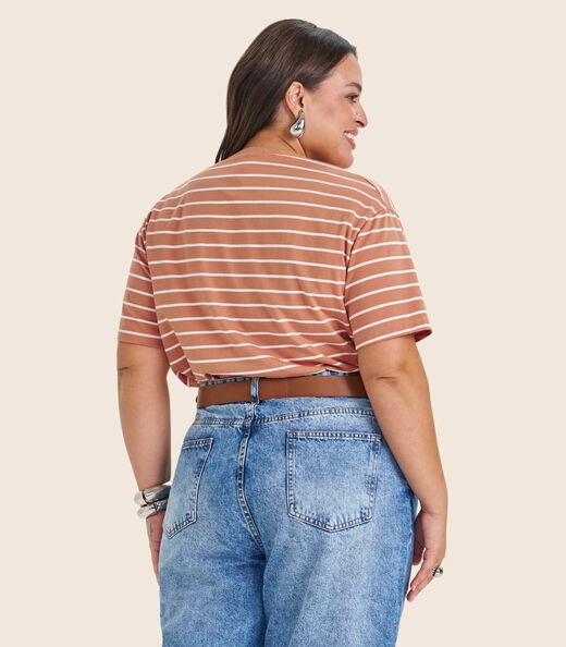 Blusa Feminina Plus Size Gola V Secret Glam Marrom