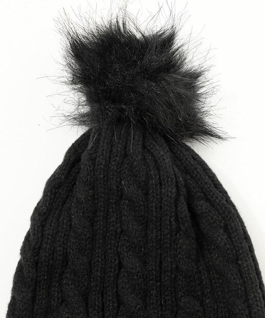 Touca Feminina Tricô Tranças Pompom Marisa Preto