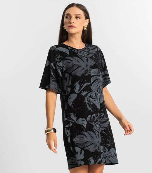 Vestido Feminino Estampado Rovitex Preto