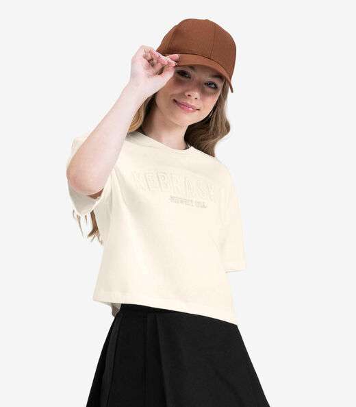 T- Shirt Juvenil em Meia Malha Minty Bege