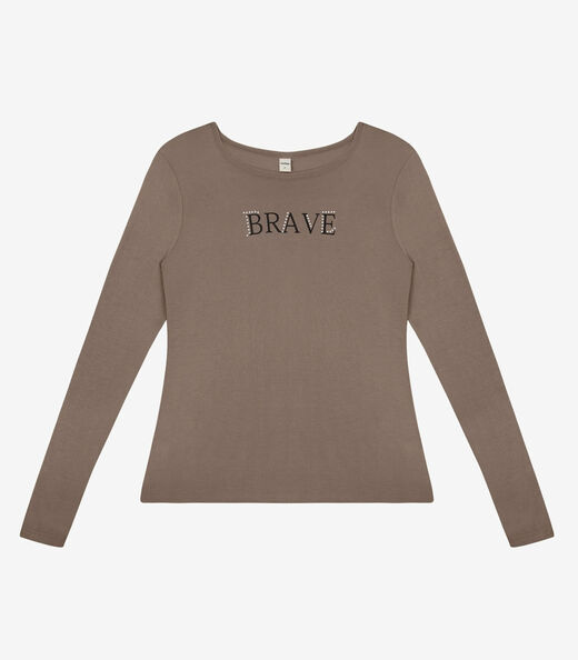 Blusa Feminina Manga Longa Estampada Rovitex Marrom