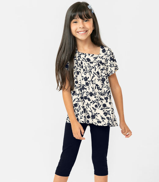 Conjunto Infantil Feminino Floral Rovitex Kids Azul