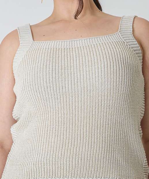 Blusa Regata Plus Size Tricô Marisa Bege