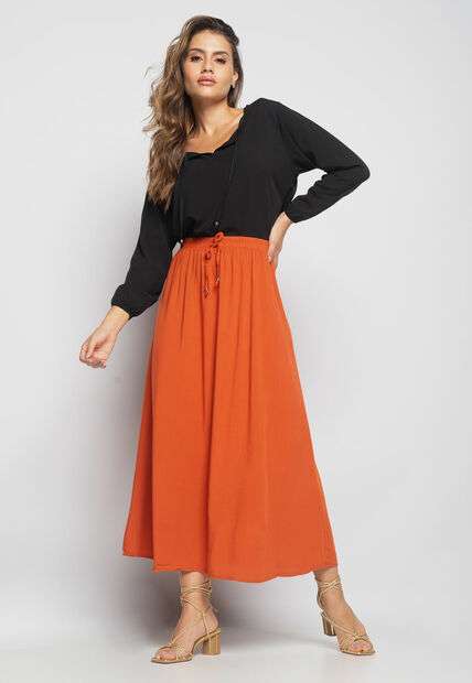 Blusa Gola V Manga Longa Viscolinho Preto Salvatore