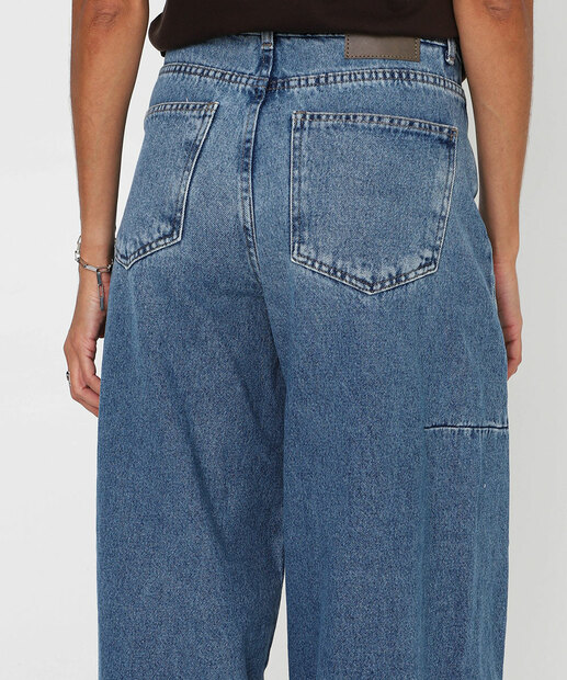 Calça Jeans Barrel Marmorizada Feminina Sawary Azul