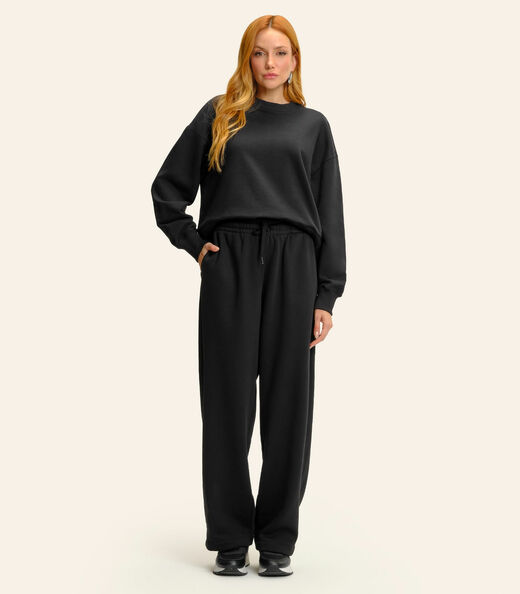 Calça Pantalona Moletom Felpado Básico Endless Preto