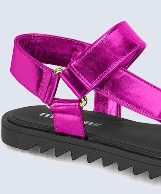 Sandália Feminina Rasteira Metalizada Moleca