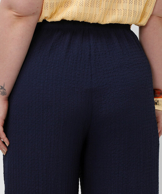 Calça Plus Size Feminina Pantalona Crinkle Marisa Azul