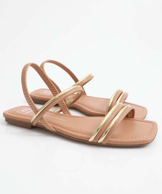 Sandália Feminina Rasteira Metalizada Moleca Bege