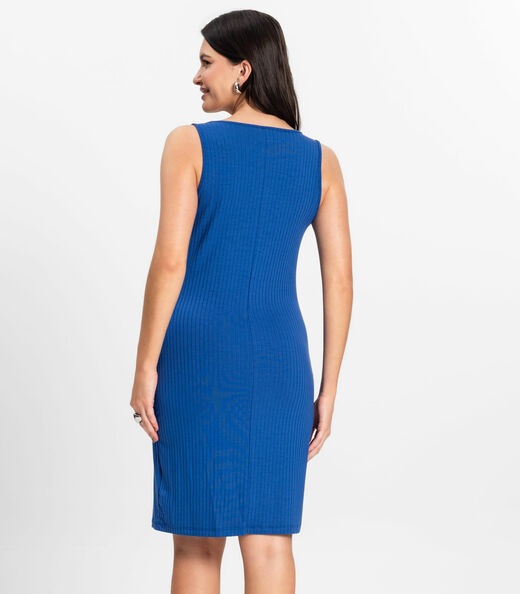 Vestido Curto Em Ribana Canelada Rovitex Azul