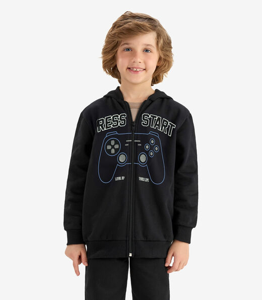 Conjunto Jaqueta Capuz e Calça Moletom Rovi Kids Preto