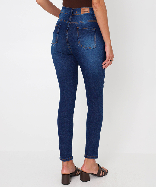 Calça Jeans Cigarrete Feminina Cintura Alta Bolsos