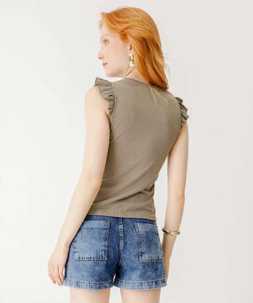 Blusa Regata Feminina Canelada Babado Marisa