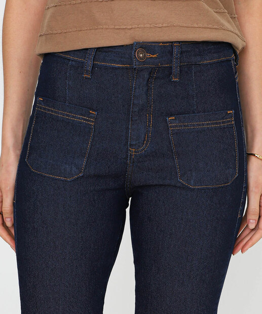 Calça Jeans Flare Fenda Feminina Azul