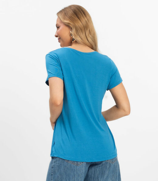 Blusa Feminina Viscotorcion Com Bolso Rovitex Azul