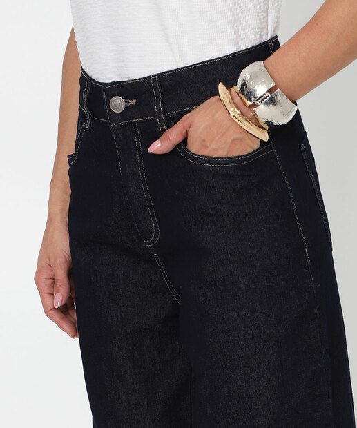 Calça Feminina Jeans Wide Leg Petit Sawary Preto