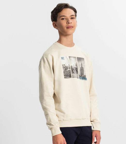 Blusão Juvenil Masculino Em Moletom Minty Bege