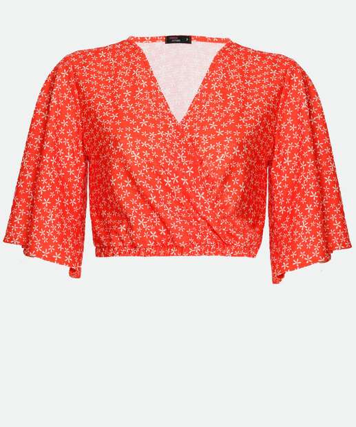 Blusa Cropped Feminina Estampa Flores Transpassada Marisa