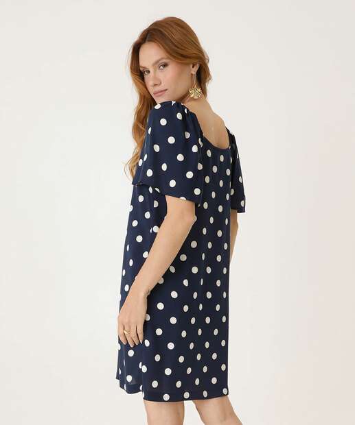 Vestido Feminino Curto Manga Borboleta Poá Marisa