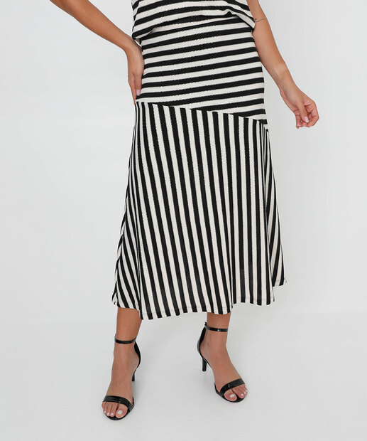 Saia Feminina Midi Listrada Textura Marisa Off White