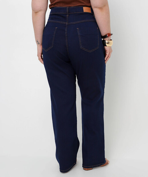 Calça Plus Size Feminina Wide Leg Jeans Sawary Azul 