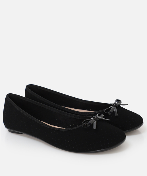 Sapatilha Feminina Bico Redondo Laço Moleca Preto