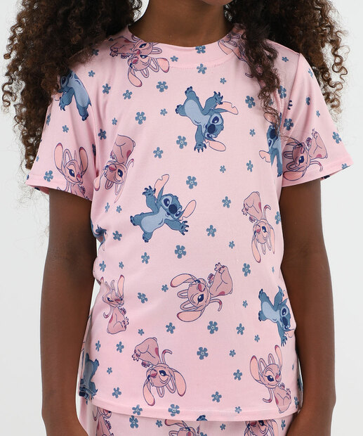 Pijama Infantil Stitch Rosa Tam 4 a 12
