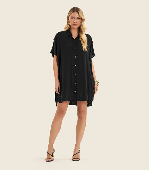 Vestido Chemise Feminino Com Gola Endless Preto