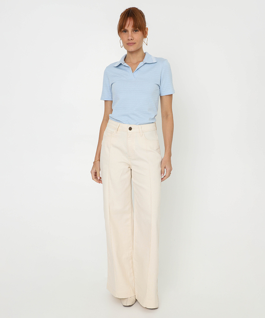 Blusa Feminino Polo Retilinea Manga Curta Marisa Azul