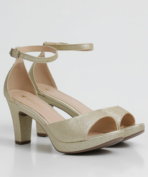 Sandália Meia Pata Feminina Salto Grosso Brilho Via Uno 