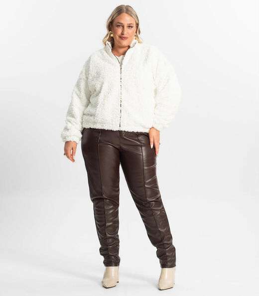 Jaqueta Pelo Alpaca Sintético Secret Glam Bege