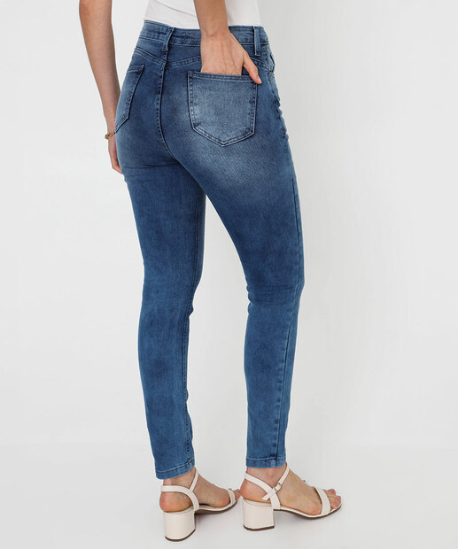 Calça Jeans Skinny Feminina Cintura Média Azul