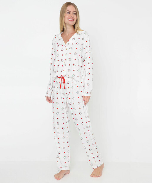 Image_Pijama Americano Feminino Hello Kitty Sanrio Off White