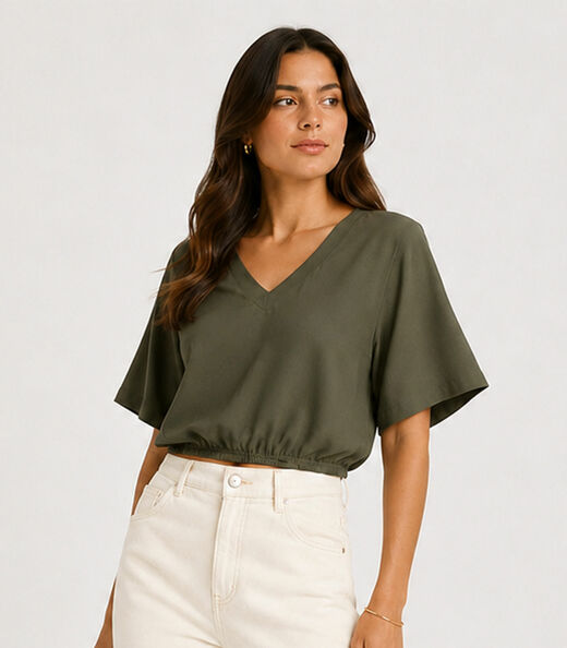 Image_Blusa Feminina Com Decote Em V Infinita Cor Verde