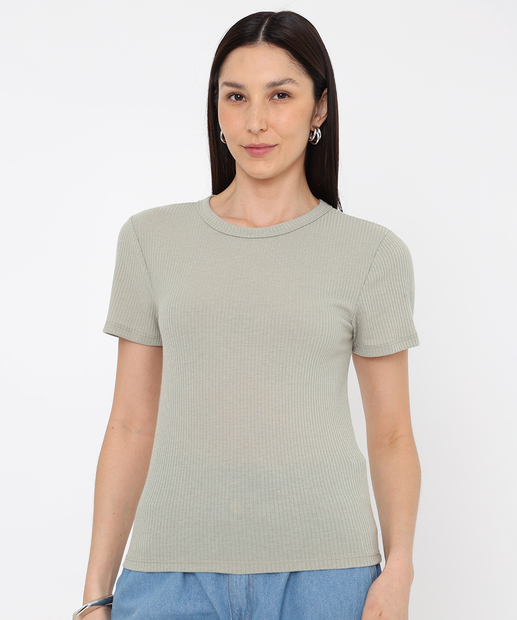 Blusa Feminina Canelada Manga Curta Marisa Verde