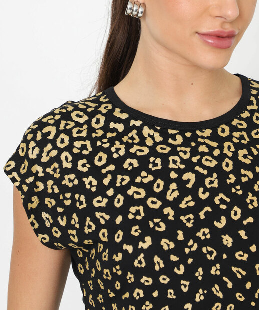 Blusa Feminina Animal Print Manga Curta Marisa