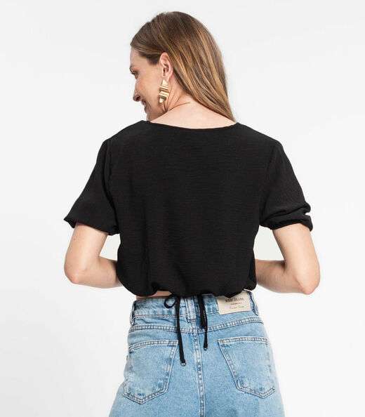 Blusa Cropped Feminina Decote V Rovitex Preto