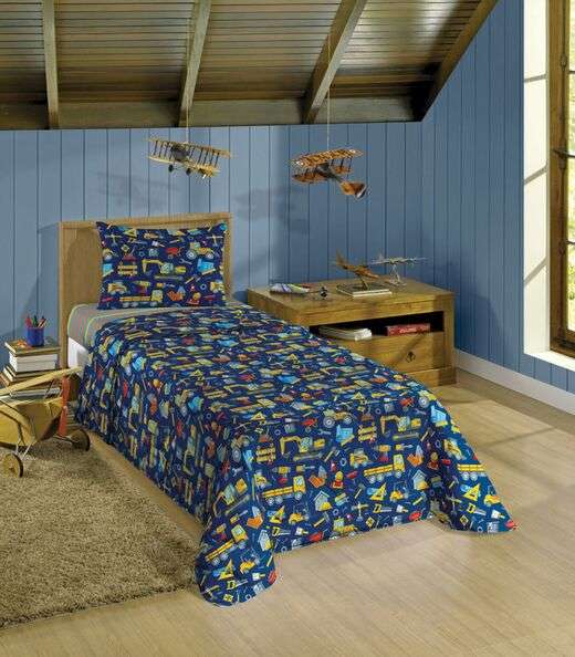 Image_Jogo de Cama Infantil 2 Peças Estampado Lepper Azul Marinho