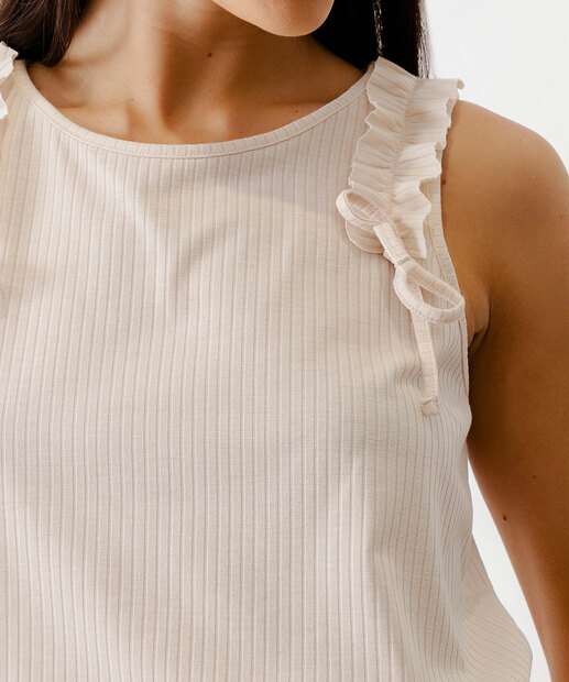 Blusa Feminina Canelada Babados Sem Manga Marisa