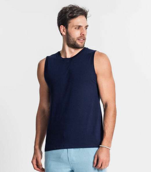 Regata Masculina Básico Meia Malha Diametro Azul