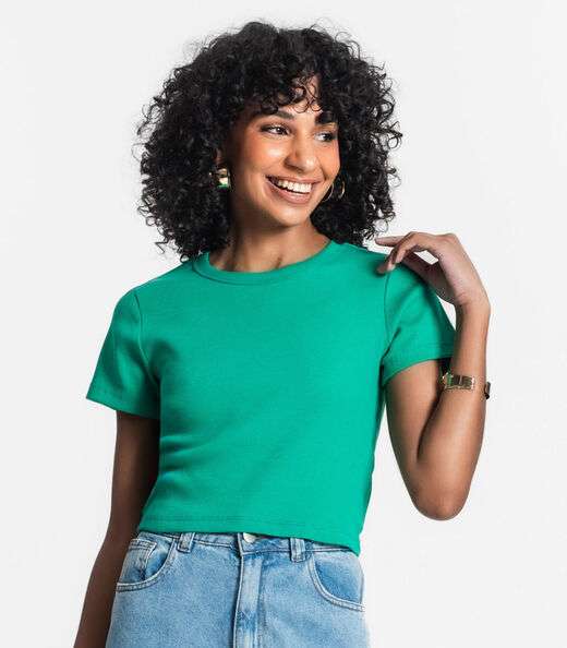 Blusa Cropped Ribana Básica Rovitex Verde