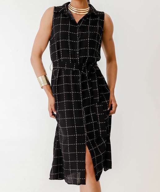 Vestido Feminino Chemise Midi Quadriculada Marisa