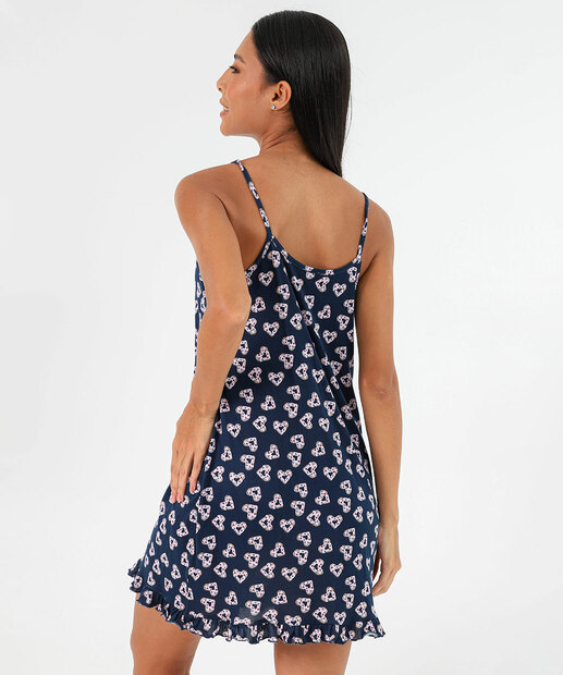 Camisola Estampa Coração Babado Marisa Azul