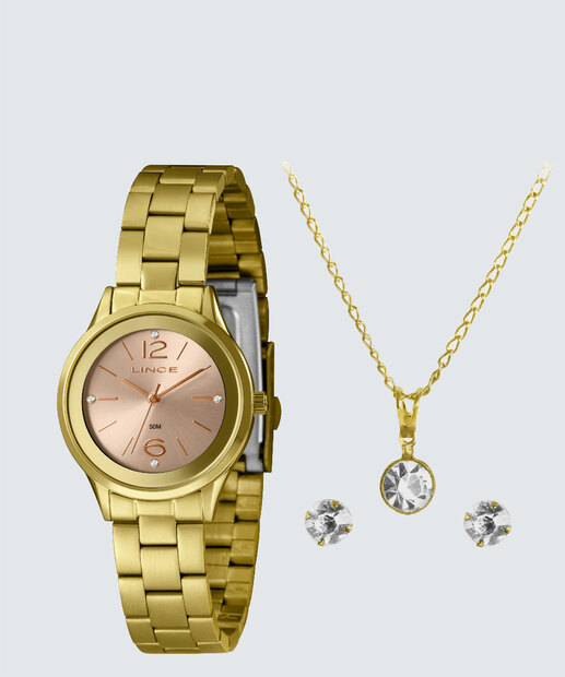 Kit Relógio Feminino Strass Lince LRGH166L30K00VR2KX