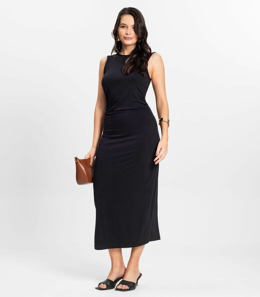 Vestido Midi em Molecotton de Viscose Rovitex Preto