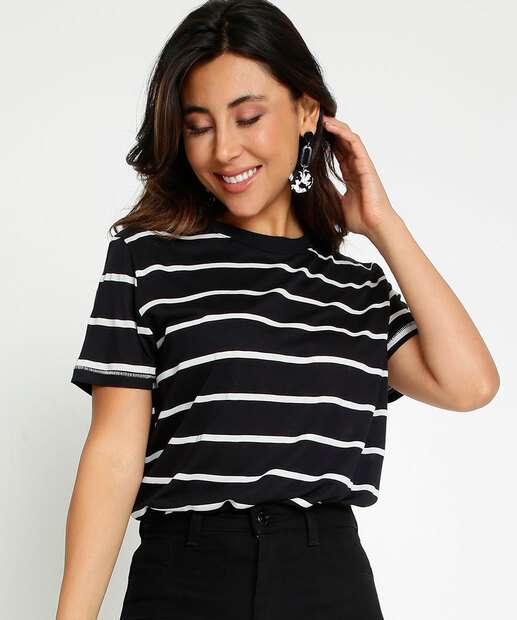 Blusa Feminina Listrada Manga Curta Marisa